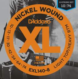 D'Addario EXL140-8 8-String Nickel Wound Electric Guitar Strings, Light Top/Heavy Bottom, 10-74 
