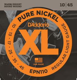 D'Addario EPN110 Pure Nickel Electric Guitar Strings, Regular Light, 10-45