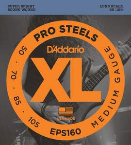 D'Addario EPS160 ProSteels Bass Guitar Strings, Medium, 50-105, Long Scale 