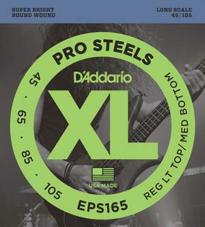 D'Addario EPS165 ProSteels Bass Guitar Strings, Custom Light, 45-105, Long Scale