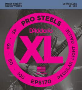 D'Addario EPS170 ProSteels Bass Guitar Strings, Light, 45-100, Long Scale 
