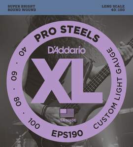 D'Addario EPS190 ProSteels Bass Guitar Strings, Custom Light, 40-100, Long Scale 
