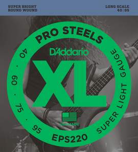 D'Addario EPS220 ProSteels Bass Guitar Strings, Super Light, 40-95, Long Scale 
