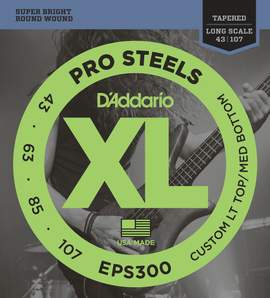 D'Addario EPS300 ProSteels Bass Guitar Strings, Custom Light, 43-107, Long Scale 