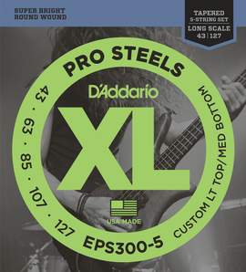 D'Addario EPS300-5 ProSteels 5-String Bass, Custom Light, 43-127, Long Scale 