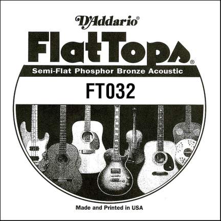 D'Addario FT032 Semi-Flat Phosphor Bronze Acoustic Guitar Single String, .032
