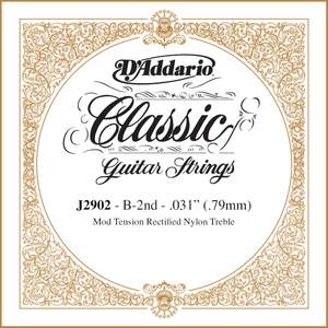 D'Addario J2902 Classics Rectified Classical Guitar Single String, Moderate Tension, Second String
