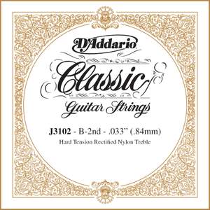 D'Addario J3102 Rectified Classical Guitar Single String, Hard Tension, Second String