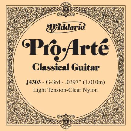 D'Addario J4303 Pro-Arte Nylon Classical Guitar Single String, Light Tension, Third String