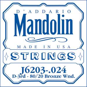 D'Addario J6203 80/20 Bronze Wound Mandolin Single String, .024