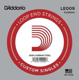 D'Addario LE009 Plain Steel Loop End Single String, .009