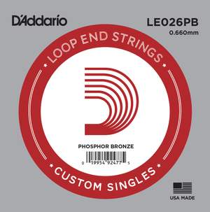 D'Addario LE026PB Phosphor Bronze Loop End Single String, .026