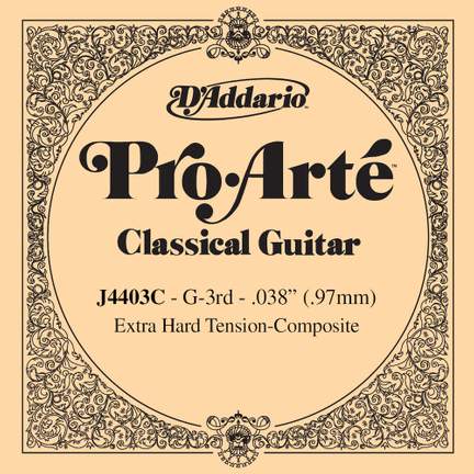D'Addario J4403C Pro-Arte Composite Classical Guitar Single String, Extra-Hard Tension, Third String