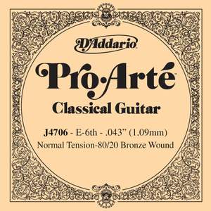 D'Addario J4706 80/20 Bronze Pro-Arte Nylon Classical Guitar Single String, Normal Tension, Sixth String