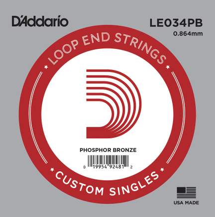 D'Addario LE034PB Phosphor Bronze Loop End Single String, .034
