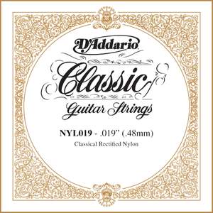 D'Addario NYL019 Rectified Nylon Classical Guitar Single String ,.019