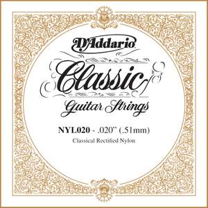 D'Addario NYL020 Rectified Nylon Classical Guitar Single String ,.020