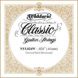 D'Addario NYL024W Silver-plated Copper Classical Single String, .024
