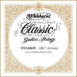 D'Addario NYL026W Silver-plated Copper Classical Single String, .026