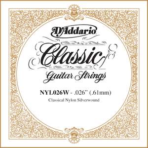 D'Addario NYL026W Silver-plated Copper Classical Single String, .026