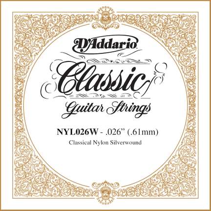 D'Addario NYL026W Silver-plated Copper Classical Single String, .026