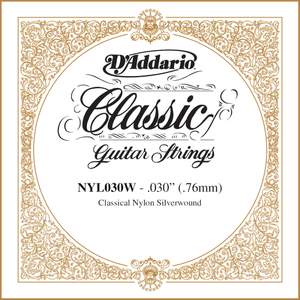 D'Addario NYL030W Silver-plated Copper Classical Single String, .030