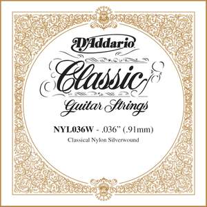 D'Addario NYL036W Silver-plated Copper Classical Single String, .036