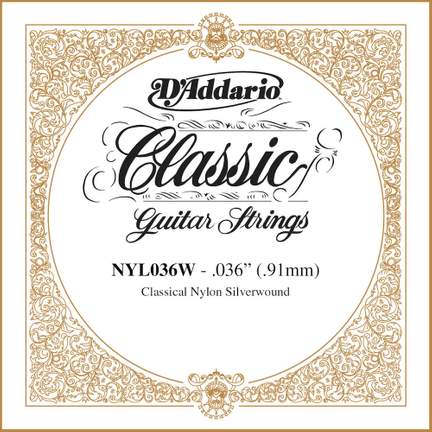D'Addario NYL036W Silver-plated Copper Classical Single String, .036