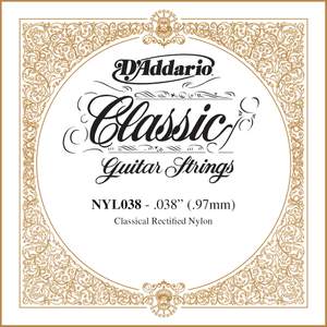 D'Addario NYL038 Rectified Nylon Classical Guitar Single String ,.038