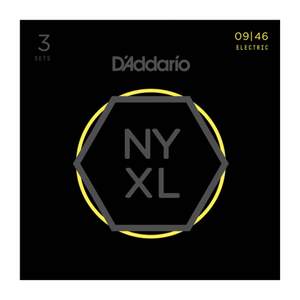 D'Addario NYXL0946-P Nickel Wound Electric Guitar Strings, Super Light Top / Regular Bottom, 9-46, 3 Sets