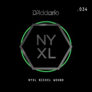 D'Addario NYNW034 NYXL Nickel Wound Electric Guitar Single String, .034