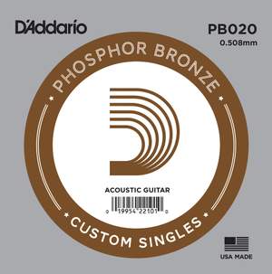 D'Addario PB020 Phosphor Bronze Wound Acoustic Guitar Single String, .020