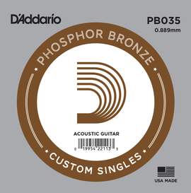 D'Addario PB035 Phosphor Bronze Wound Acoustic Guitar Single String, .035