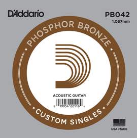 D'Addario PB042 Phosphor Bronze Wound Acoustic Guitar Single String, .042