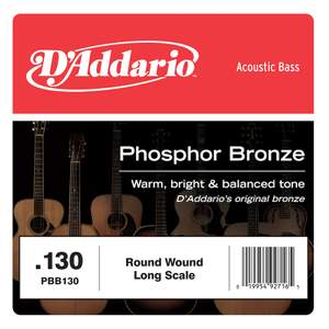 D'Addario PBB130 Phosphor Bronze Acoustic Bass Single Strings Long Scale, .130