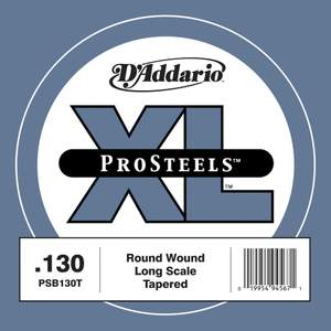 D'Addario PSB130T ProSteels Bass Guitar Single String, Long Scale, .130, Tapered