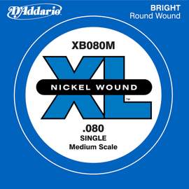 D'Addario XB080M Nickel Wound Bass Guitar Single String, Medium Scale, .080