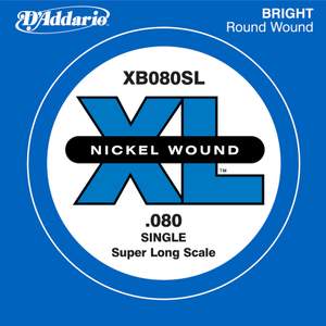 D'Addario XB080SL Nickel Wound Bass Guitar Single String, Super Long Scale, .080