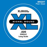 D'Addario XLB020P Plain Steel Bass Guitar Single String, Long Scale, .020