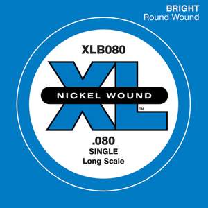 D'Addario XLB080 Nickel Wound Bass Guitar Single String, Long Scale, .080