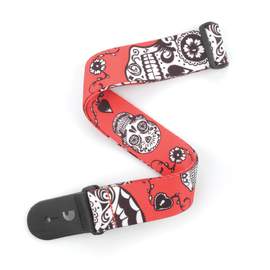 D'Addario Polyester Guitar Straps, Sugar Skulls, Red