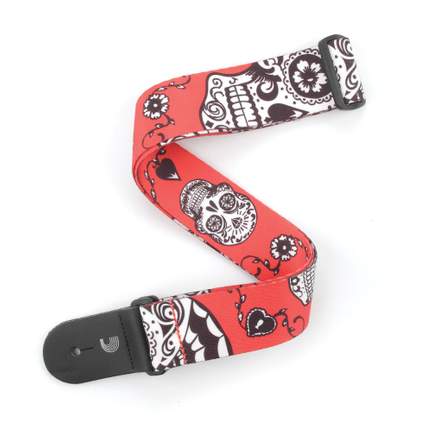 D'Addario Polyester Guitar Straps, Sugar Skulls, Red