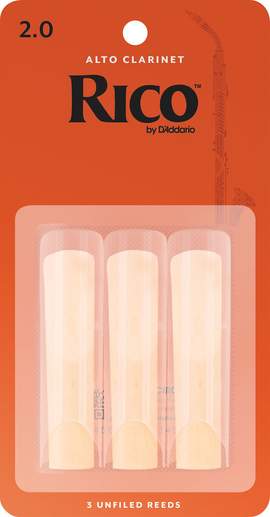 Rico Organic Alto Clarinet Reeds, Strength 2.0, Pack of 3
