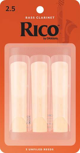 Rico Organic Bass Clarinet Reeds, Strength 2.5, Pack of 3