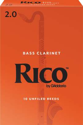 Rico Organic Bass Clarinet Reeds, Strength 2.0, Pack of 10