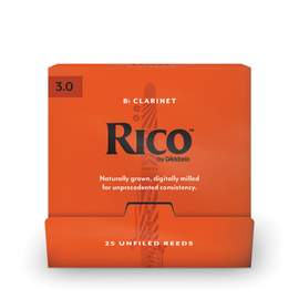 Rico Organic Bb Clarinet Reeds, Strength 3.0, Pack of 25