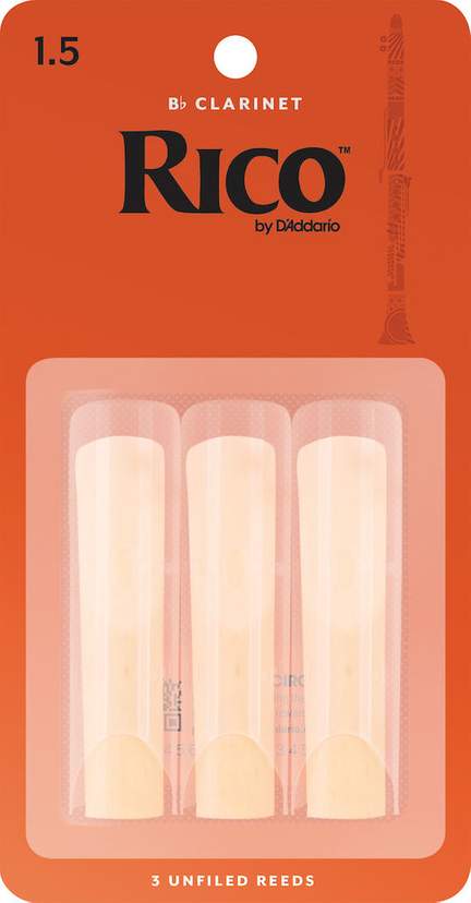 Rico by D'Addario Bb Clarinet Reeds, Strength 1.5, 3-pack