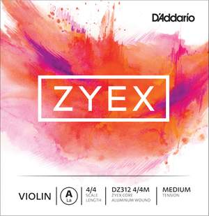 D'Addario Zyex Violin Single A String, 4/4 Scale, Medium Tension