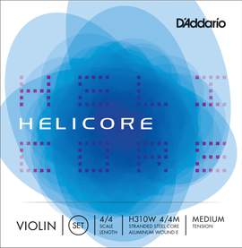 D'Addario Helicore Violin String Set with Wound E, 4/4 Scale, Medium Tension 