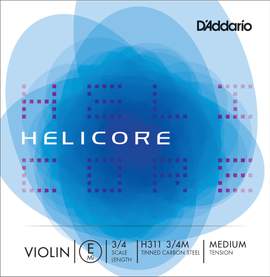 D'Addario Helicore Violin Single E String, 3/4 Scale, Medium Tension